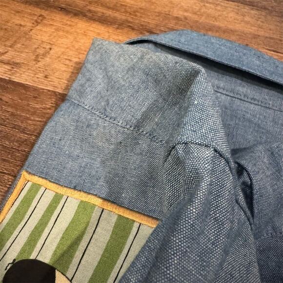 Quacker Factory Blue Denim Chambray Farmhouse Cottage Button-Up Shirt M READ - Picture 6 of 16